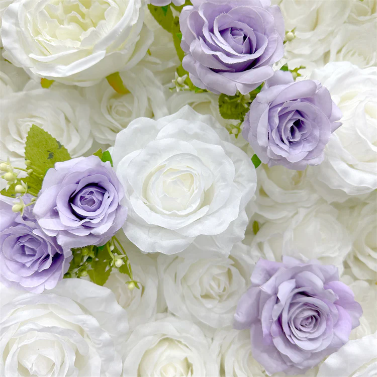 Aliflowers 3D Purple and White Fabric Roller Curtain Floral Background for Wedding Party and Event Decoration ALFWL166 - Image 2