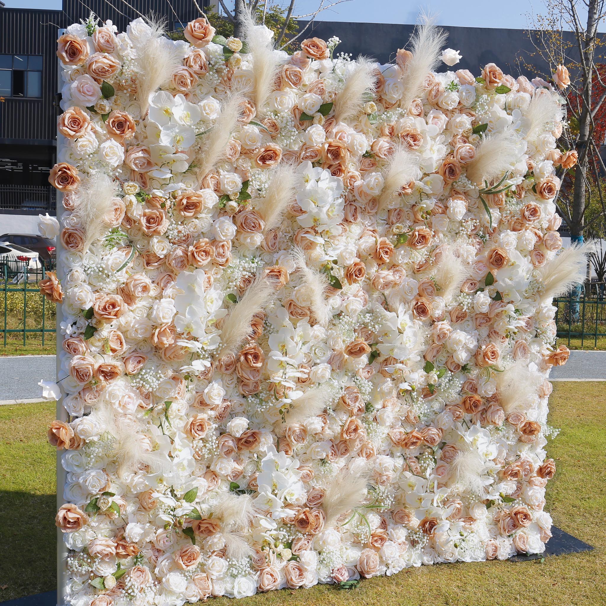 Aliflowers 5D Champagne Rose with Pampas grass Fabric Artificial Flower Wall ALFWL038 - Image 11