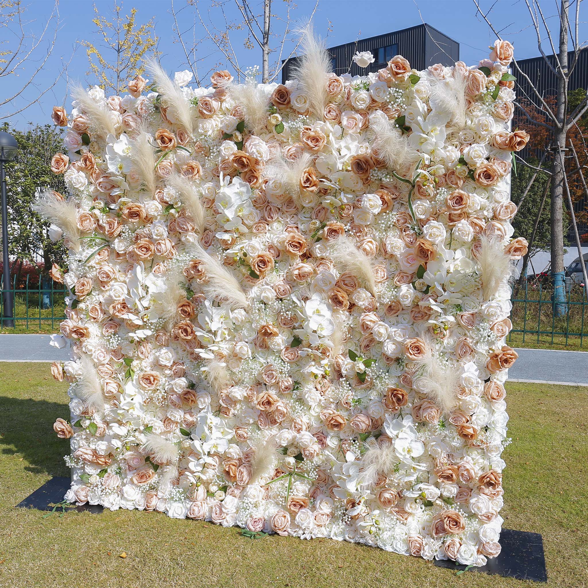 Aliflowers 5D Champagne Rose with Pampas grass Fabric Artificial Flower Wall ALFWL038 - Image 12