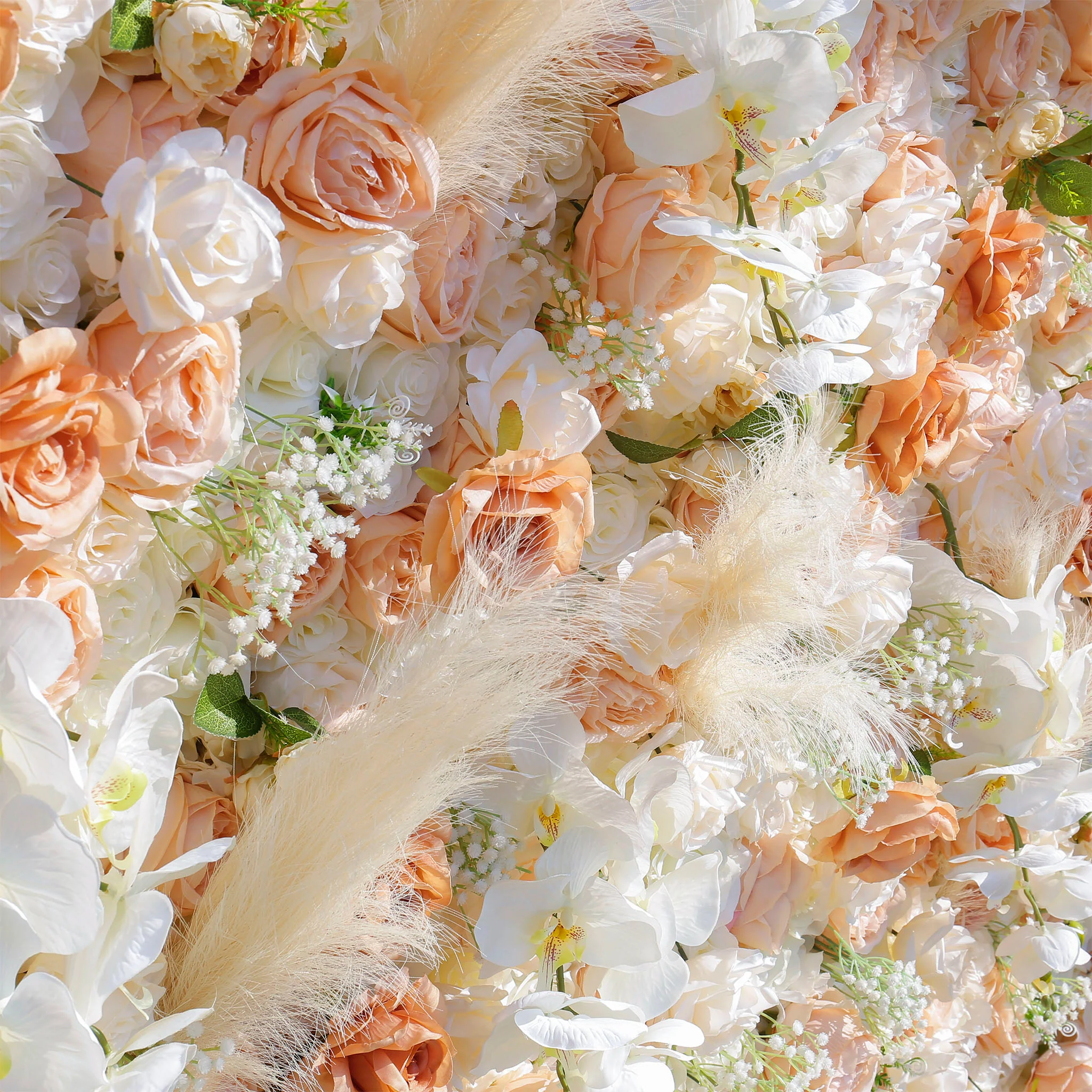 Aliflowers 5D Champagne Rose with Pampas grass Fabric Artificial Flower Wall ALFWL038 - Image 3
