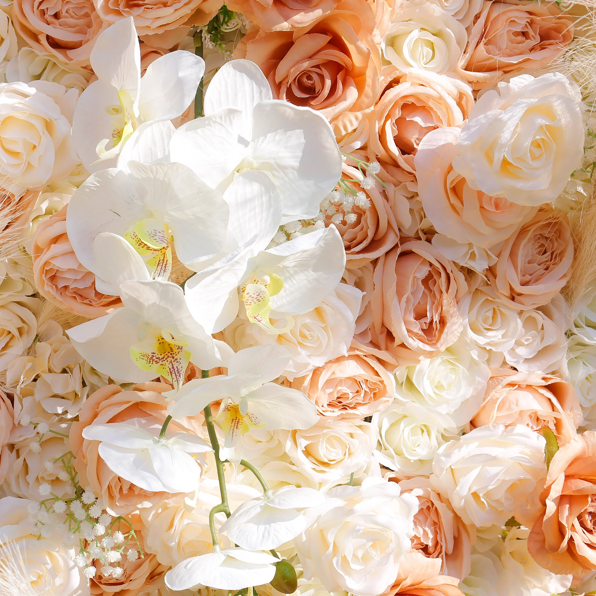 Aliflowers 5D Champagne Rose with Pampas grass Fabric Artificial Flower Wall ALFWL038 - Image 4