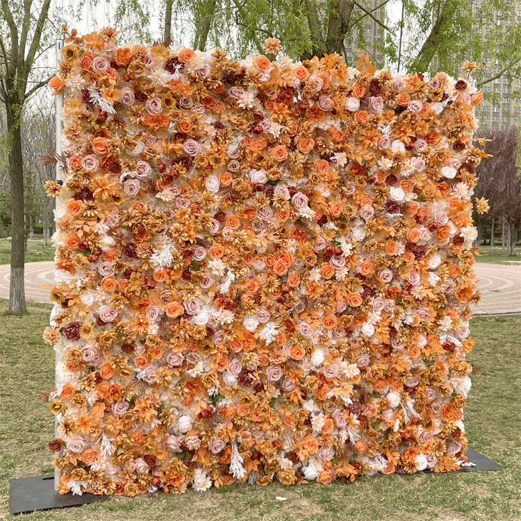 Aliflowers 5D Autumn Orange Rose Roller Flower Wall for Wedding Decoration ALFWL155 - Image 4