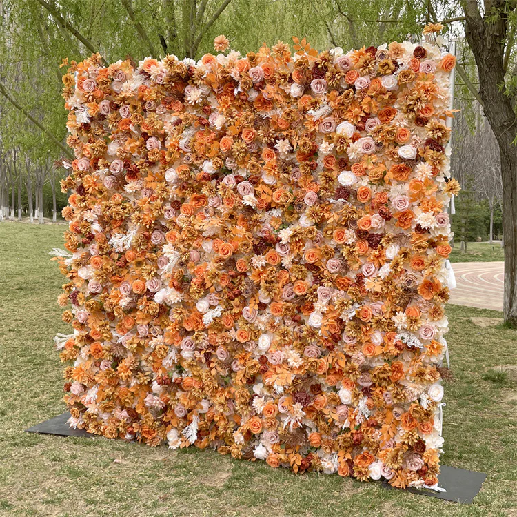 Aliflowers 5D Autumn Orange Rose Roller Flower Wall for Wedding Decoration ALFWL155 - Image 9