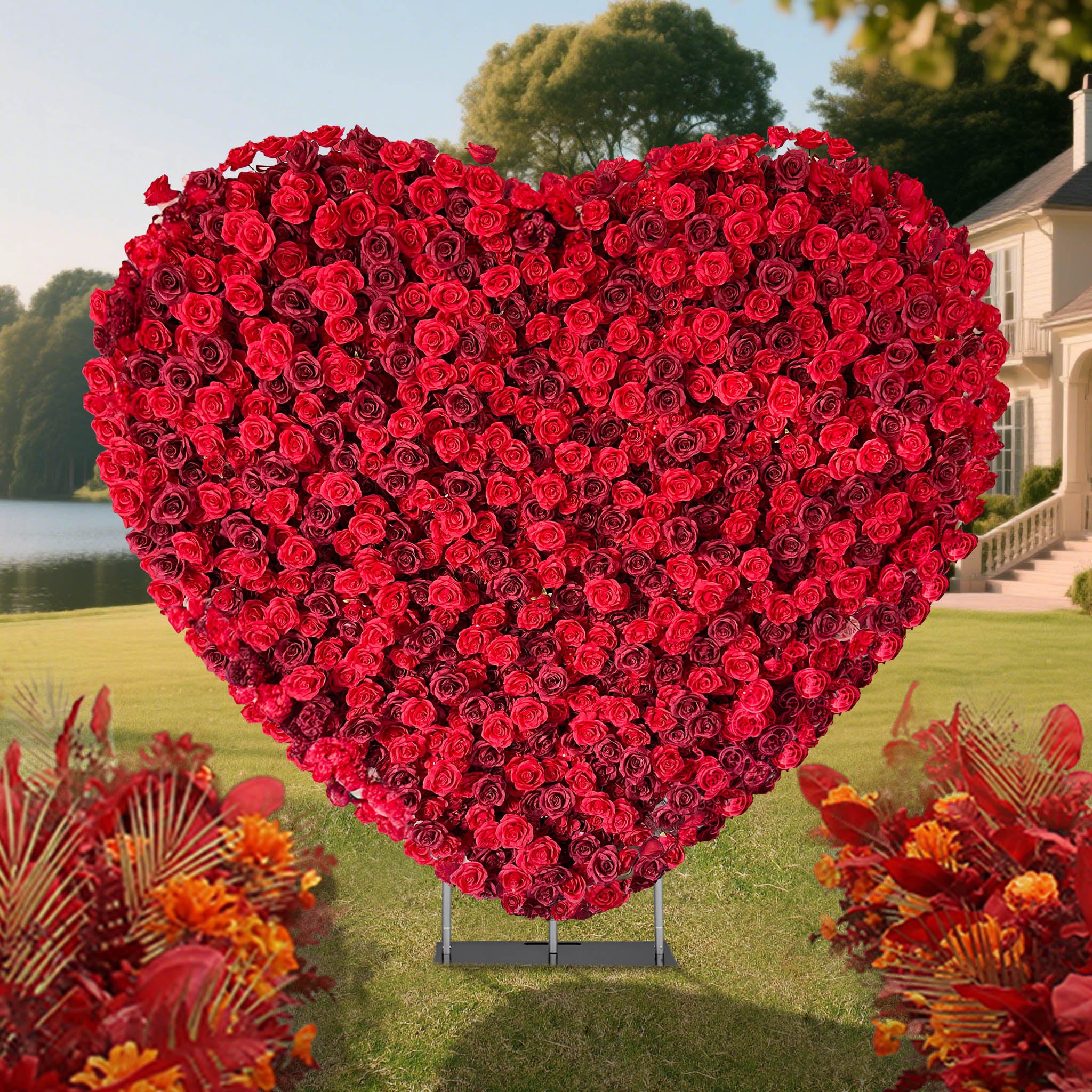 Aliflowers 5D Heart Shaped Red Rose Wall Fabric Curtain Floral Backdrop Wedding Party Proposal Decor ALFAH011 - Image 3