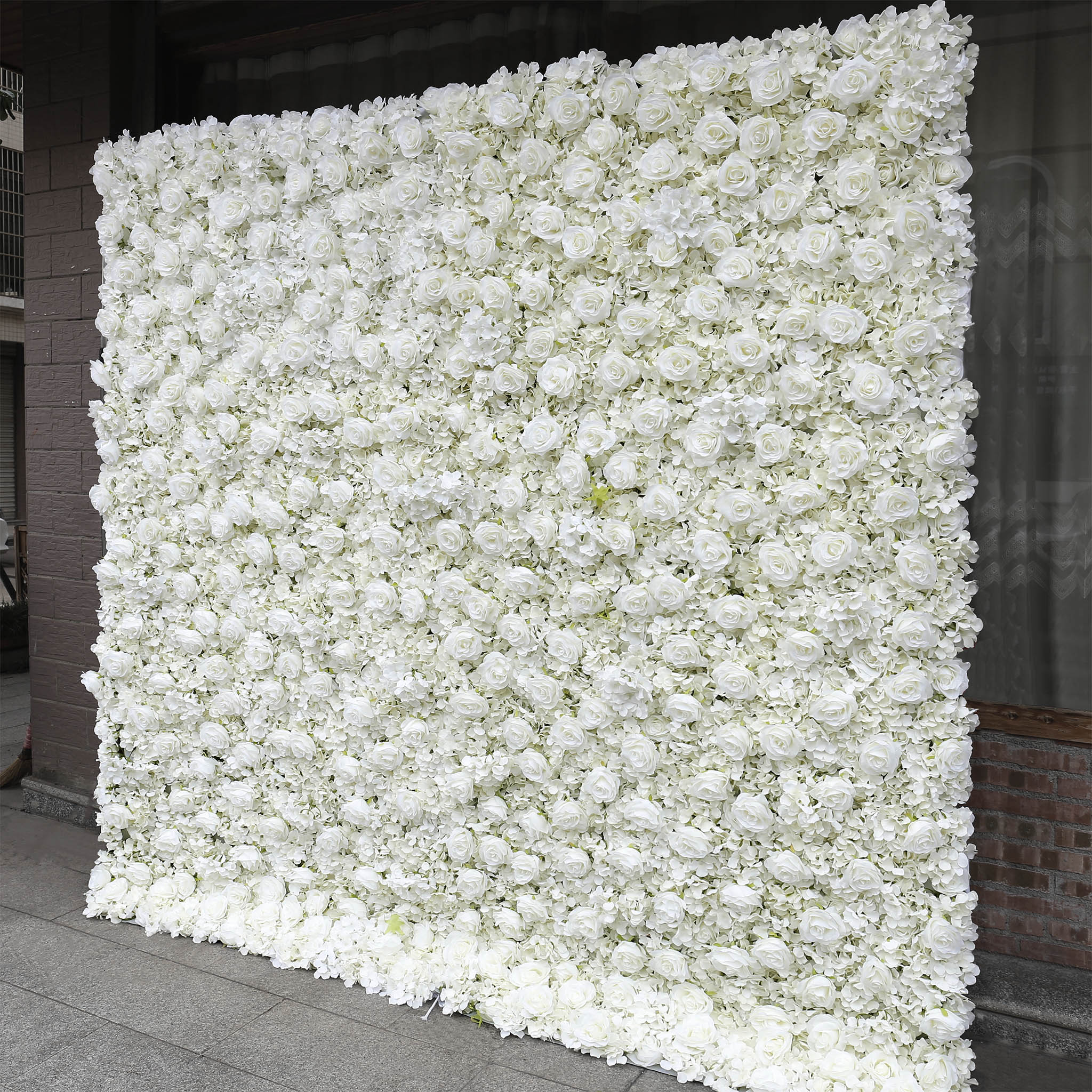 Aliflowers Cream Rose Roll Up Fabric Artificial Flower Wall for Sale ALFWL065 - Image 11