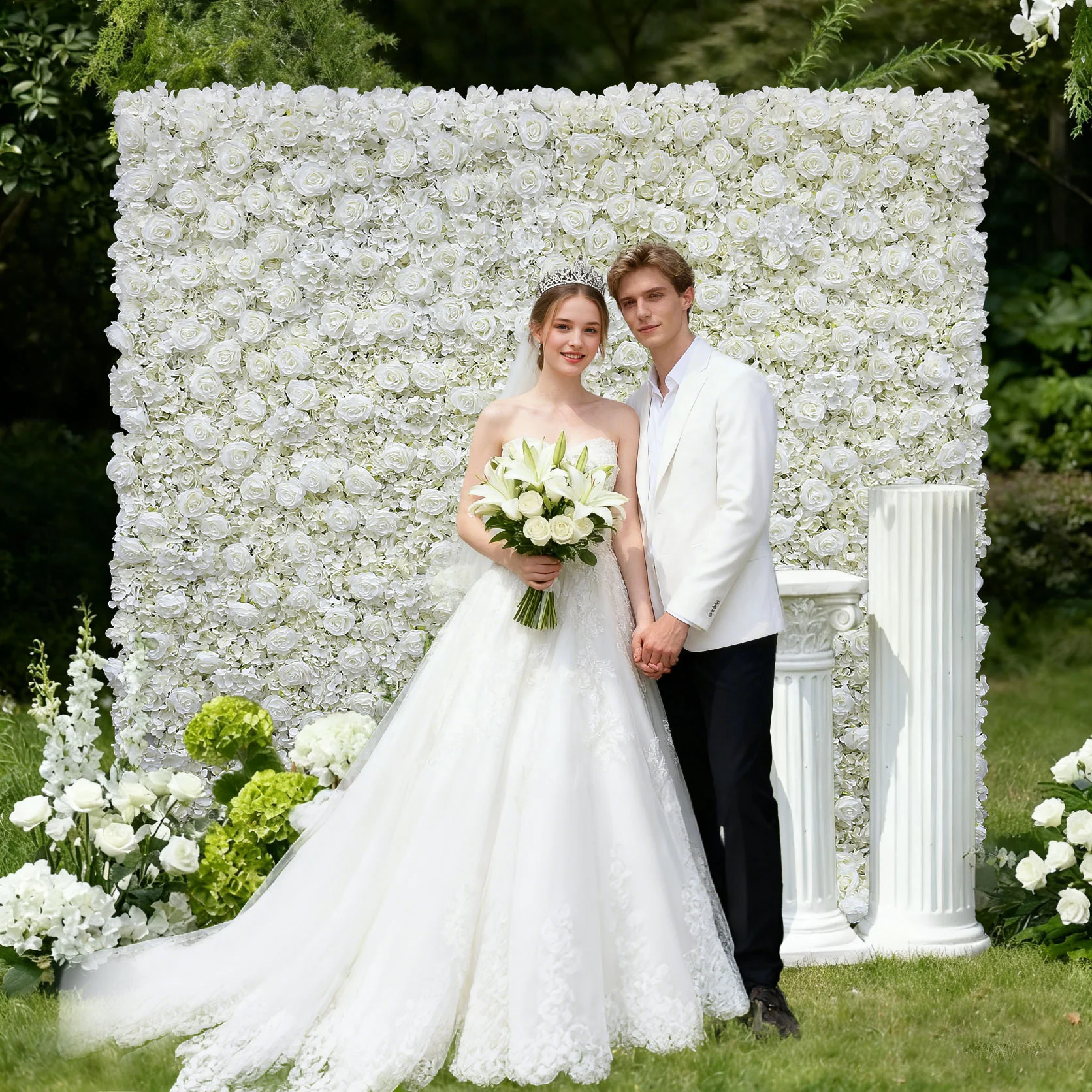 Aliflowers Cream Rose Roll Up Fabric Artificial Flower Wall for Sale ALFWL065 - Image 3
