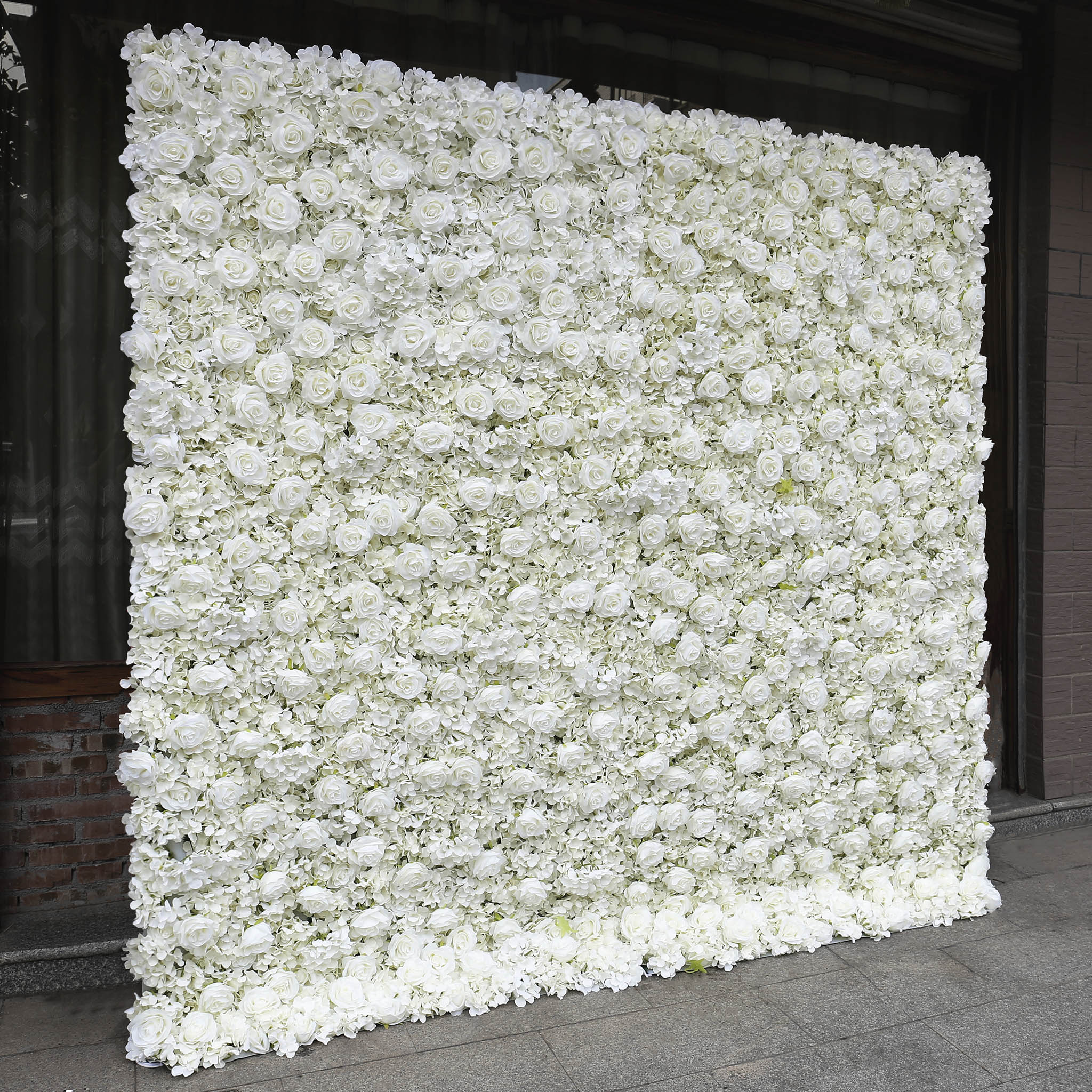 Aliflowers Cream Rose Roll Up Fabric Artificial Flower Wall for Sale ALFWL065 - Image 8