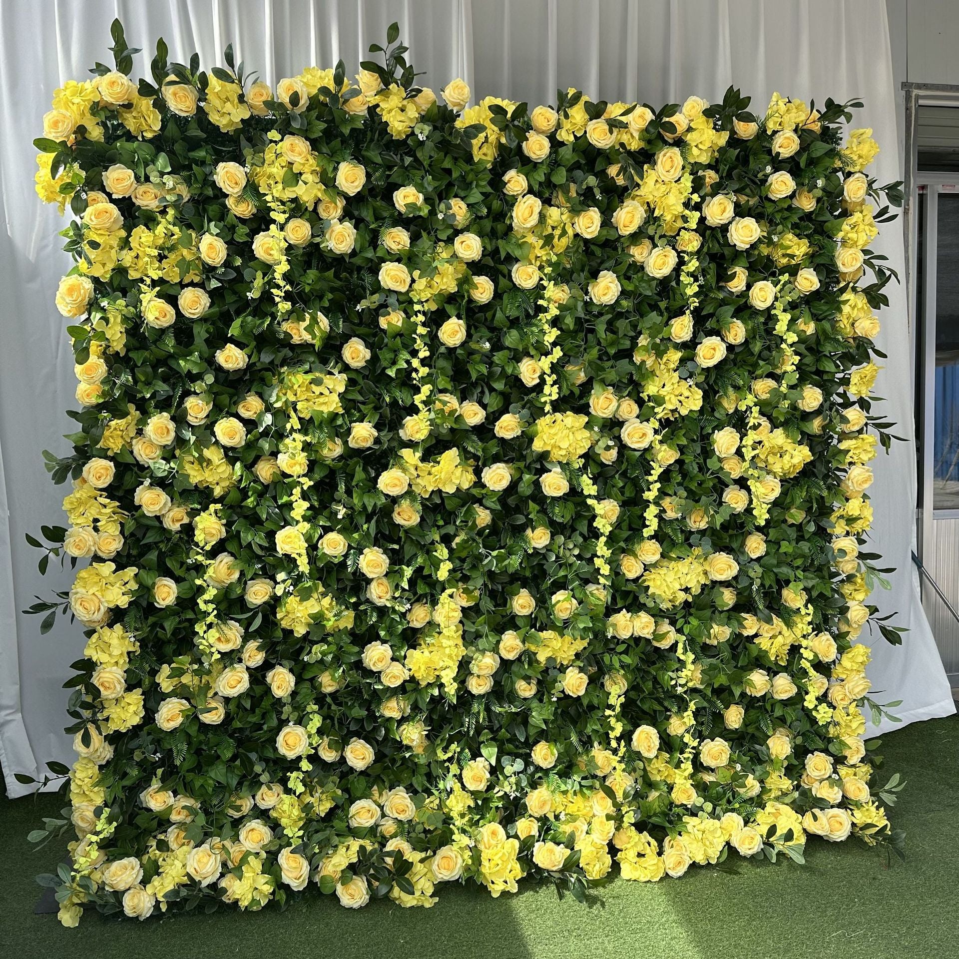Aliflowers 5D Green Leaf and Yellow Rose Fabric Roller Flower Wall Wedding Party Backdrop ALFWL192 - Image 4