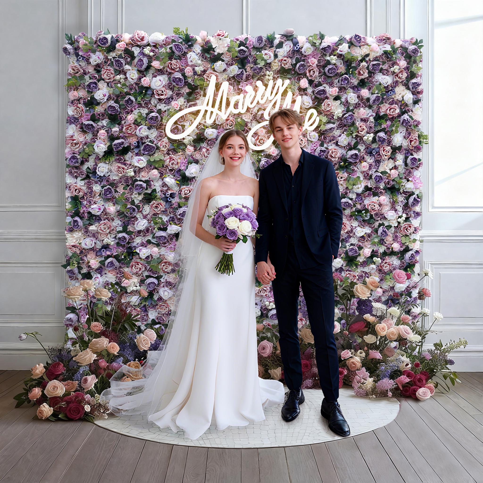 Aliflowers 5D Dirty Purple Peony with Rose Floral Wall Backdrop ALFWL101 - Image 3