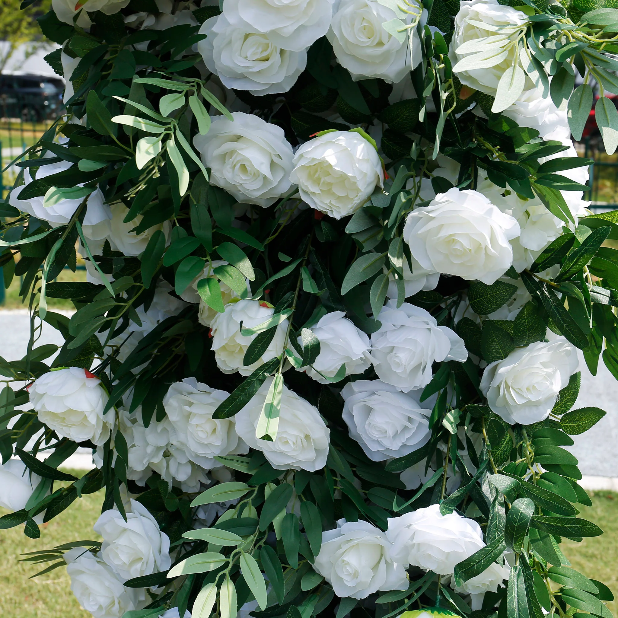 Aliflowers White Rose Green Leaf Floral Row Decor Wedding Backdrop Square Frame GM007 - Image 5